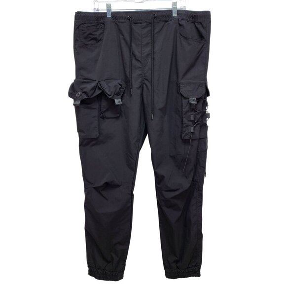 Mens Decibel 2XL Black Cargo Jogger Pants With Elastic Waist & Ankle Cuffs - Picture 1 of 16